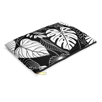 Black and White Tropical Leaves Accessory Pouch