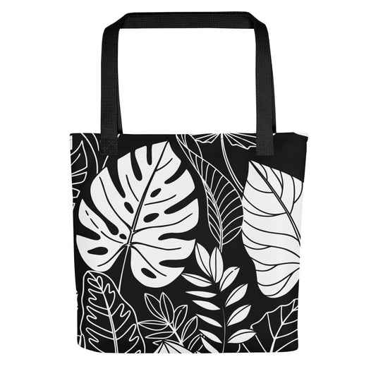 Black and White Tropical Leaves Tote Bag
